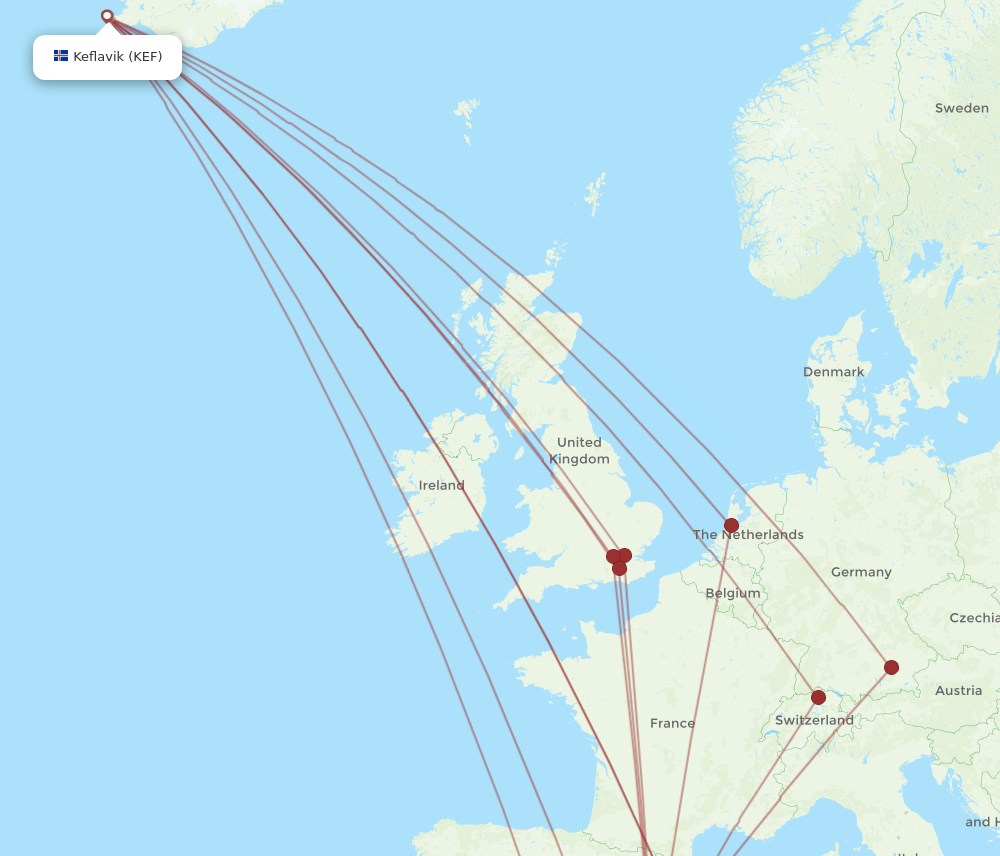 IBZ to KEF flights and routes map