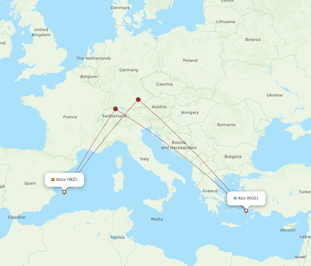 IBZ-KGS flight routes