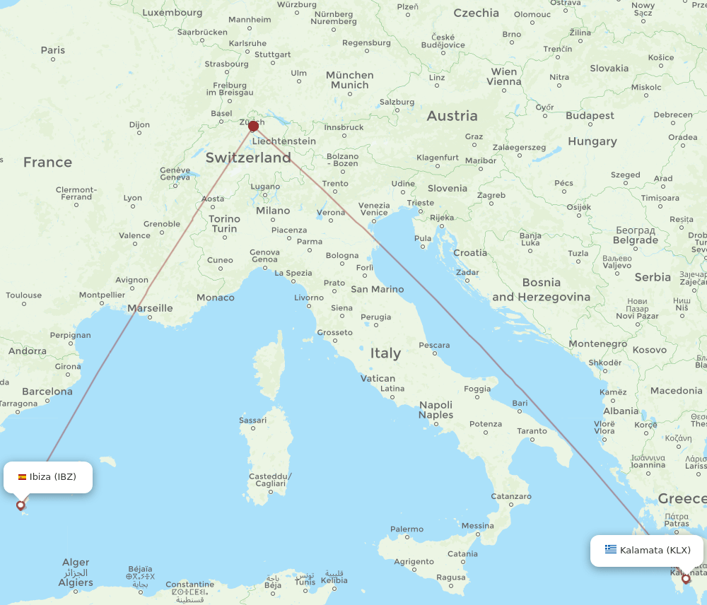 IBZ-KLX flight routes