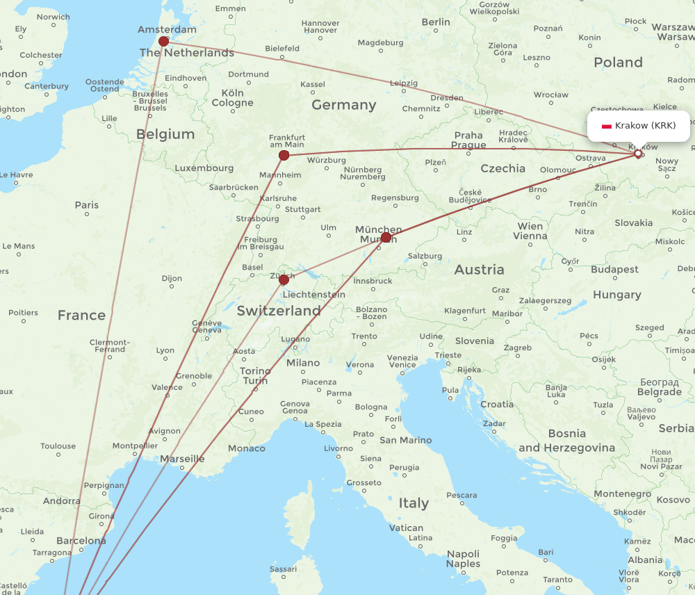 IBZ-KRK flight routes
