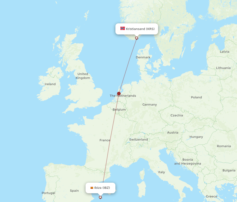 IBZ-KRS flight routes