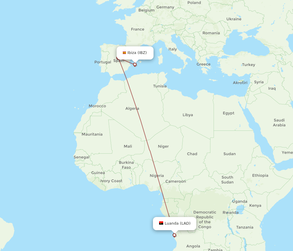 IBZ-LAD flight routes