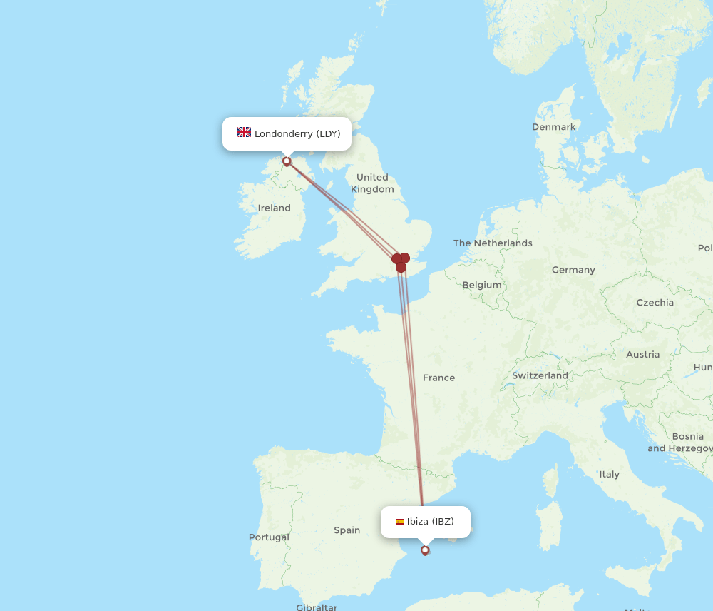 IBZ-LDY flight routes