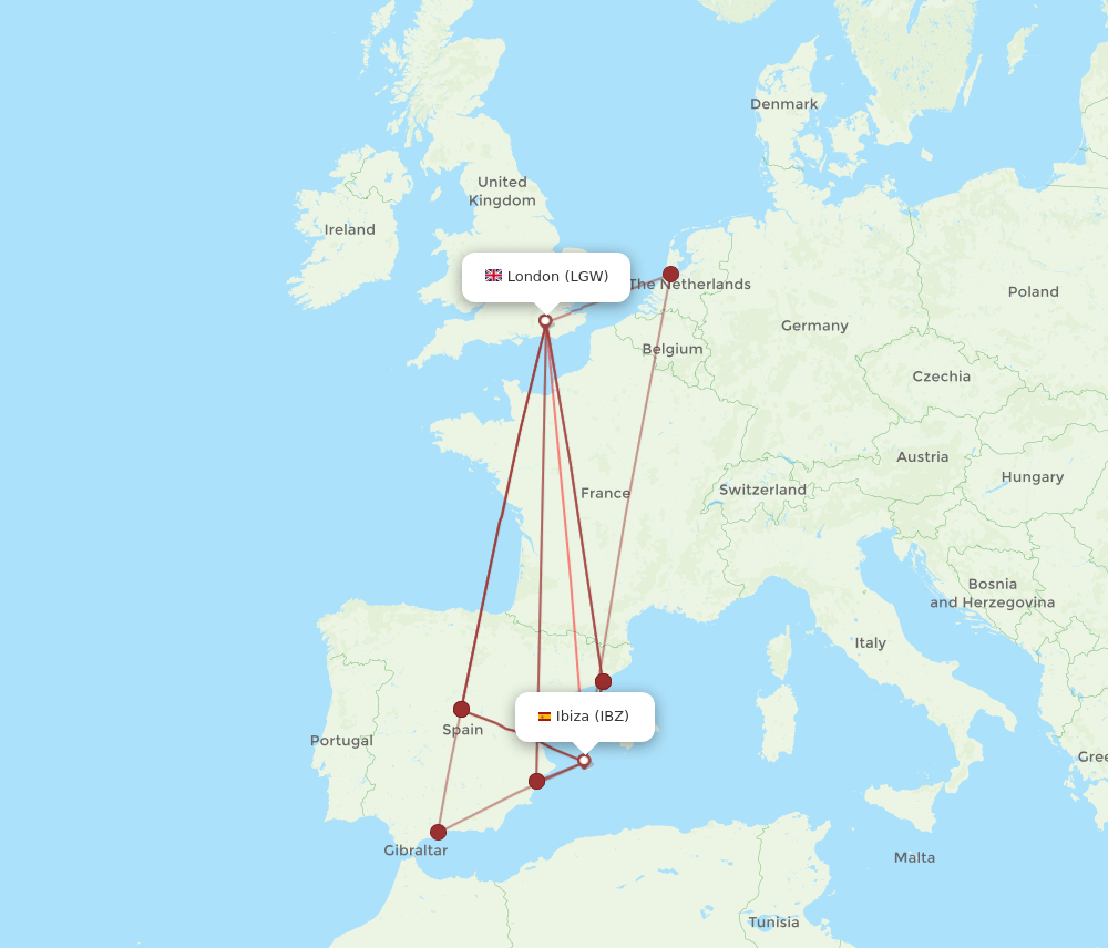 IBZ-LGW flight routes