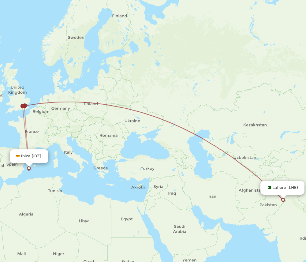 IBZ-LHE flight routes