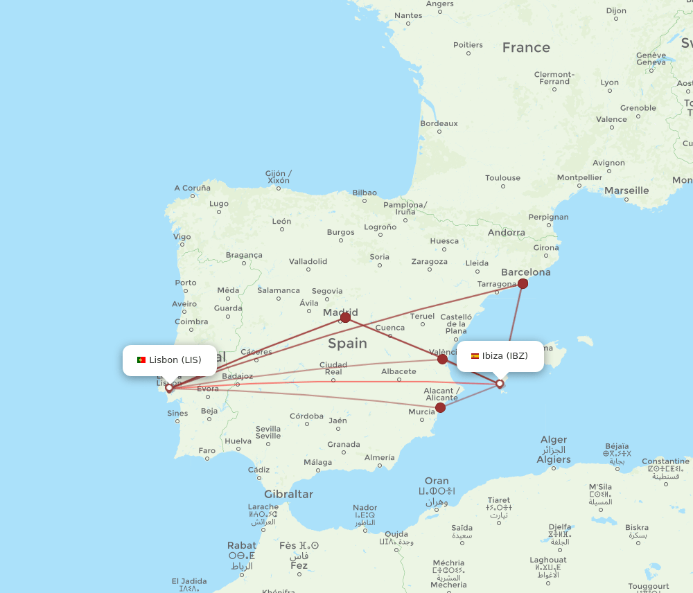 IBZ-LIS flight routes
