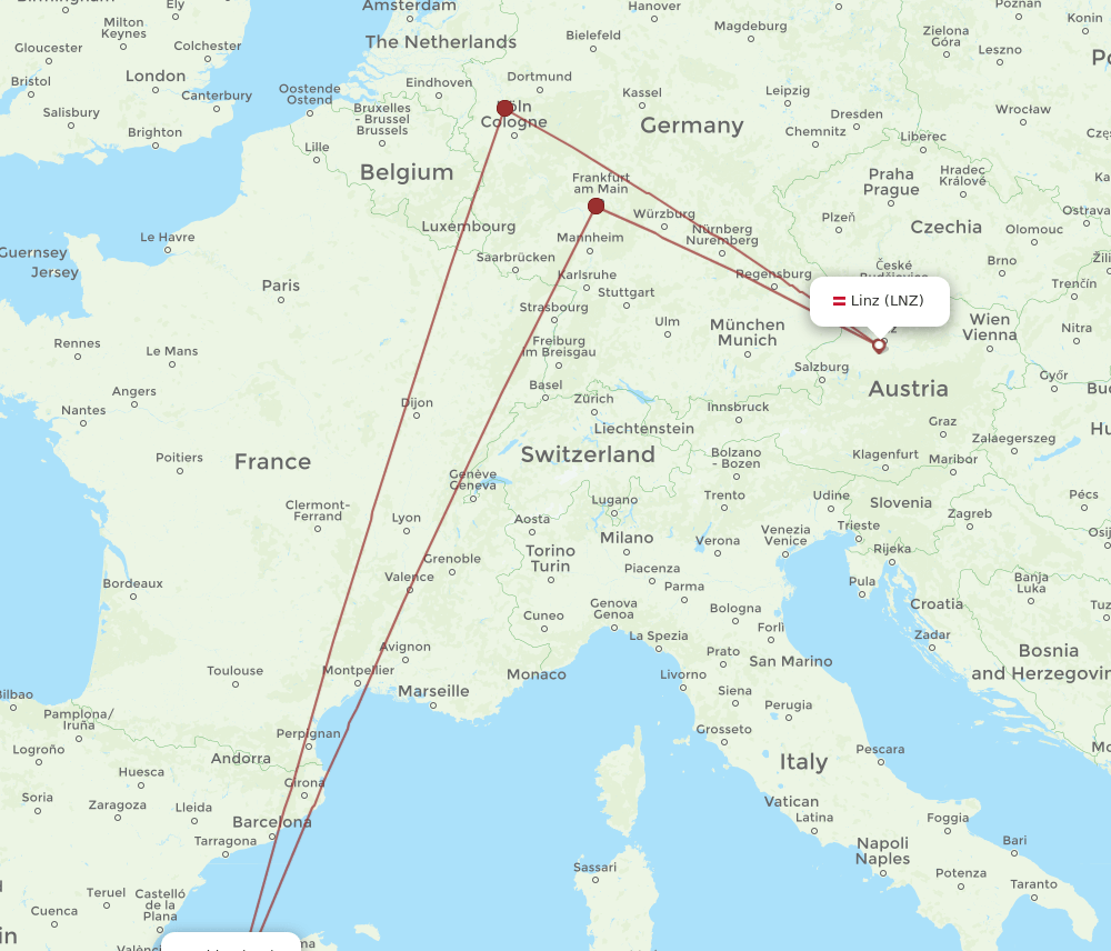 IBZ-LNZ flight routes