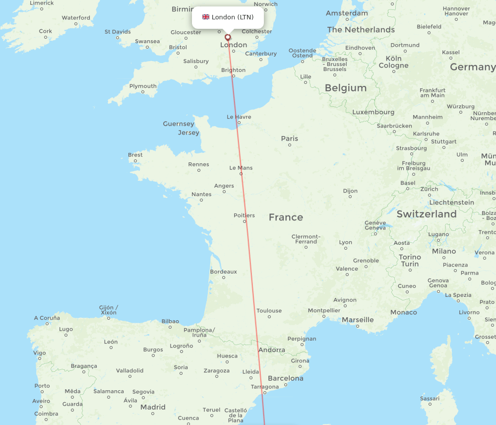 IBZ to LTN flights and routes map