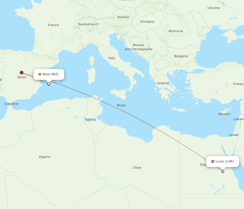 IBZ-LXR flight routes