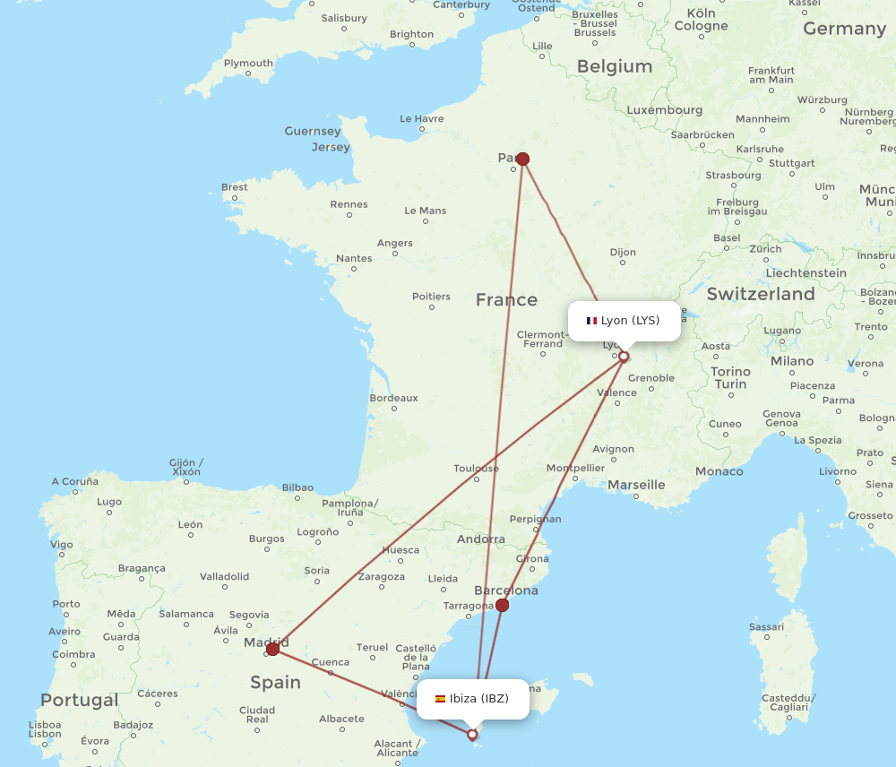 IBZ to LYS flights and routes map