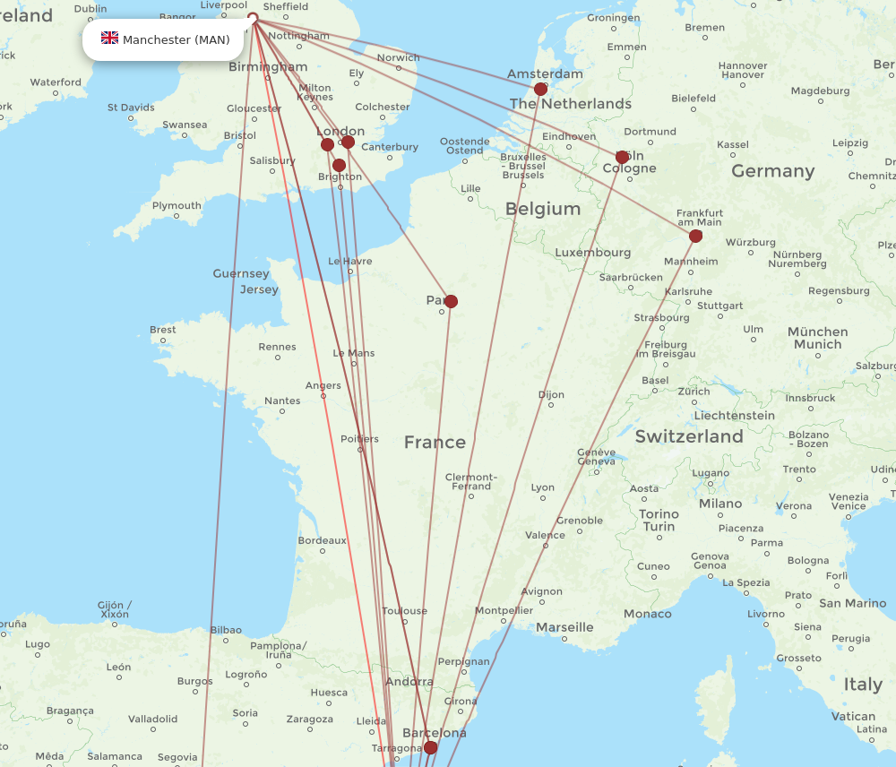 IBZ to MAN flights and routes map