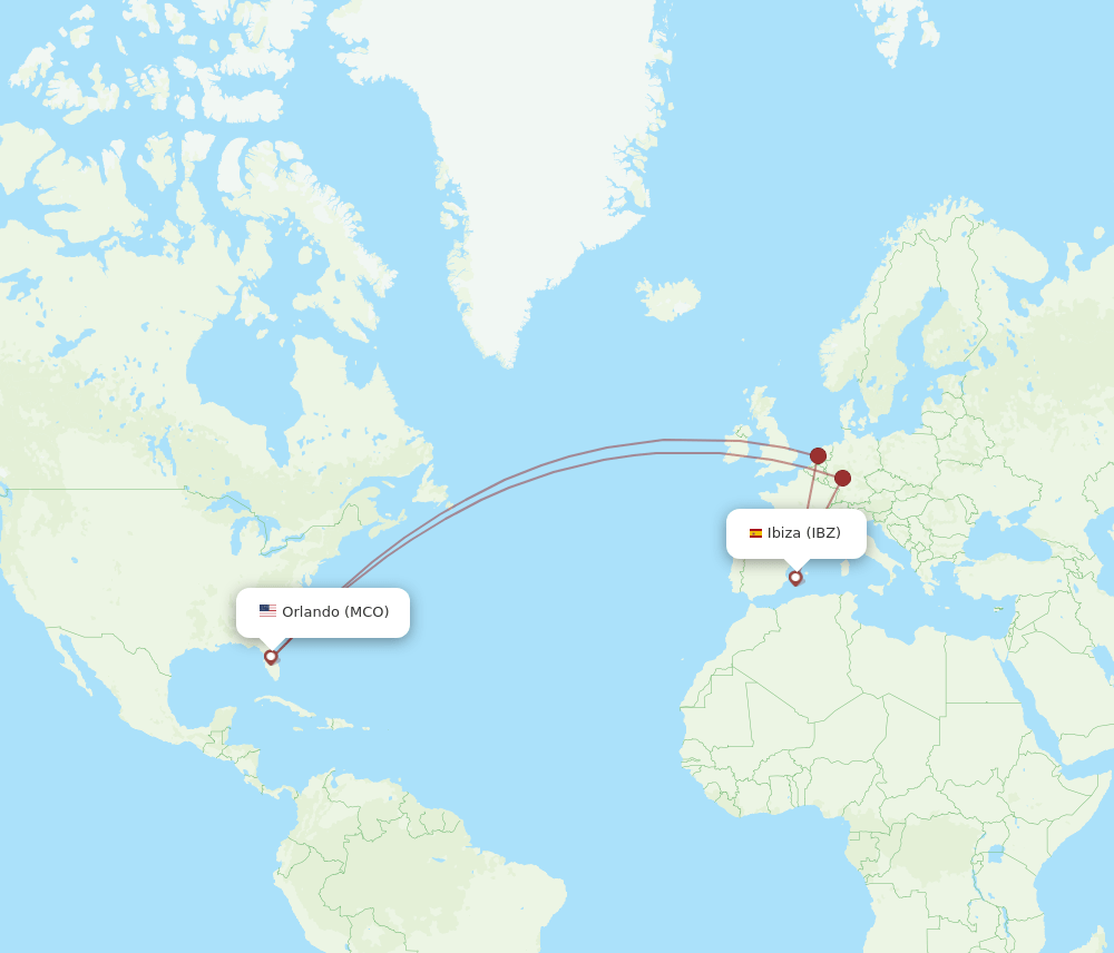 IBZ-MCO flight routes
