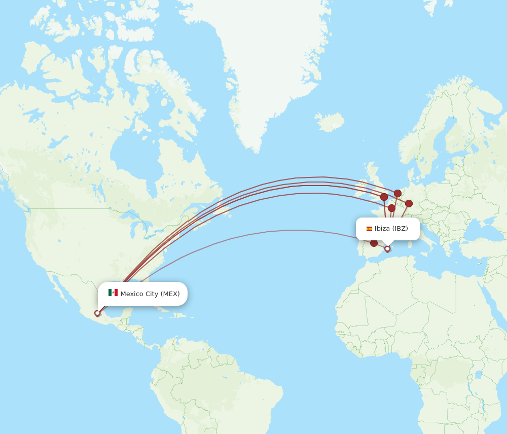 IBZ to MEX flights and routes map