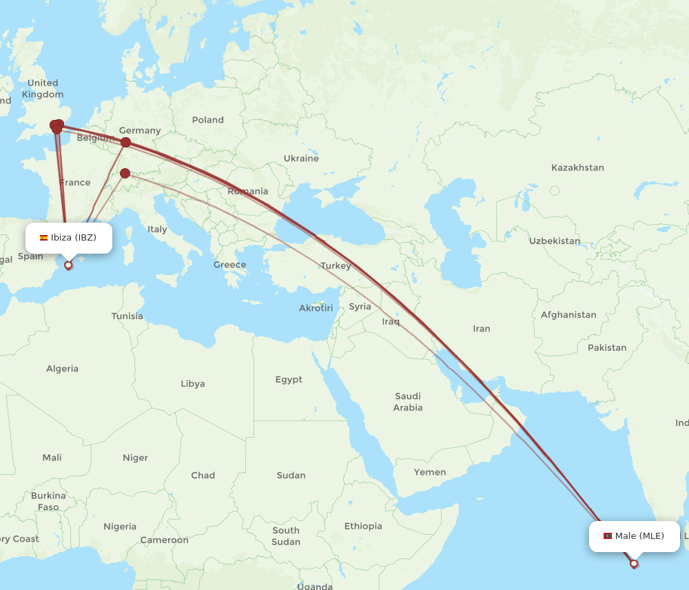 IBZ-MLE flight routes