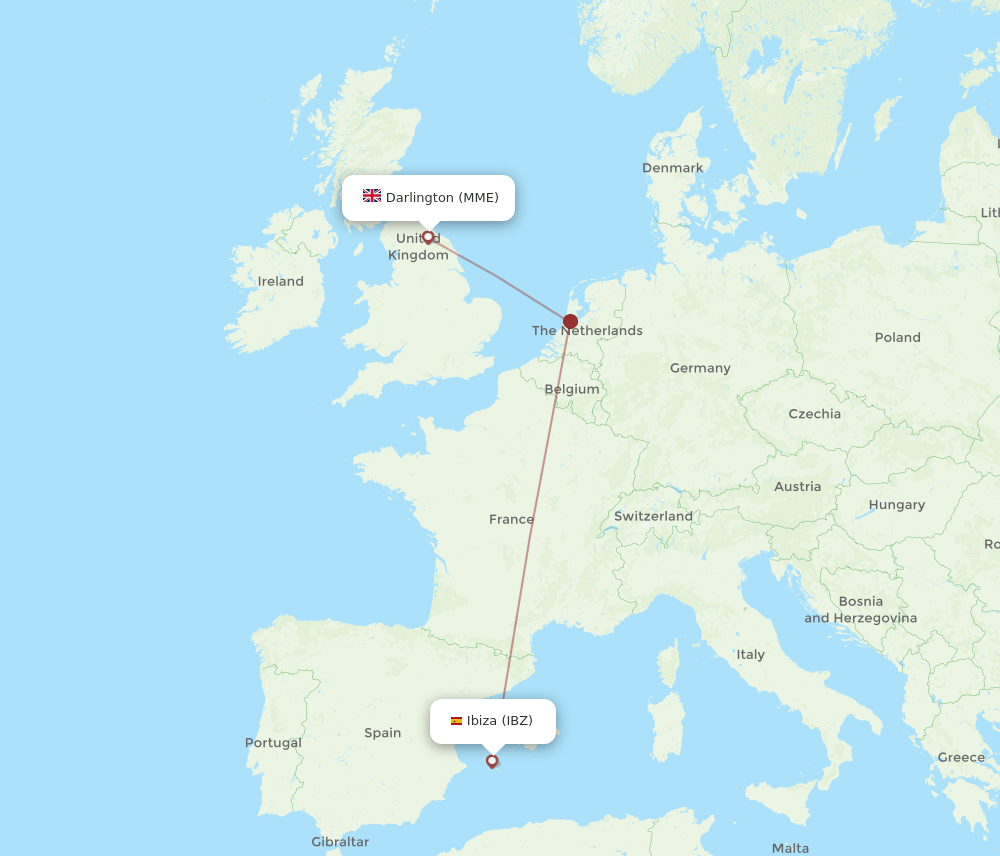 IBZ-MME flight routes