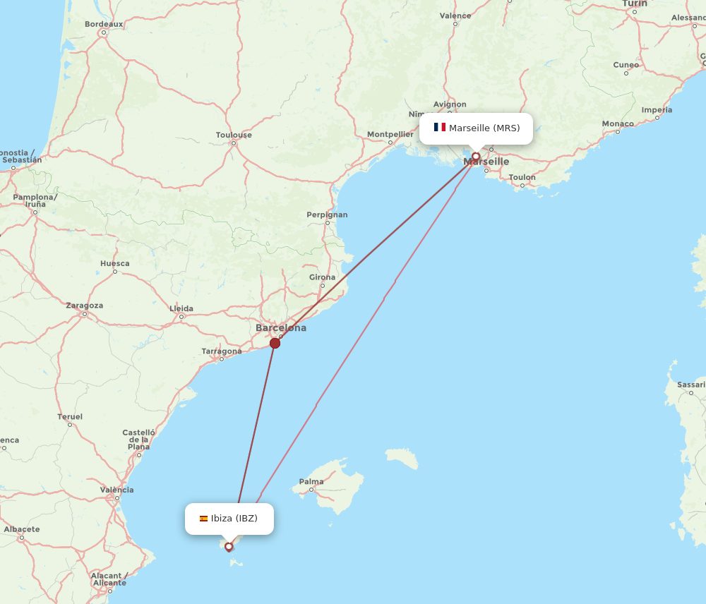 IBZ to MRS flights and routes map