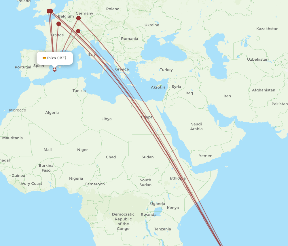 IBZ-MRU flight routes
