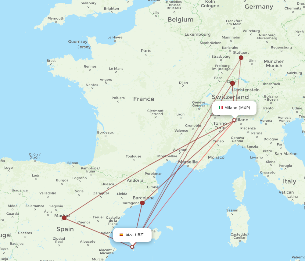 IBZ to MXP flights and routes map