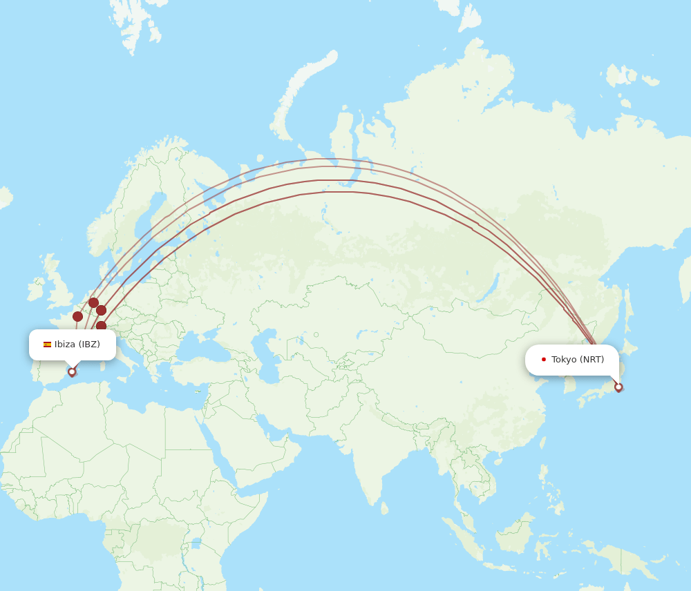 IBZ-NRT flight routes