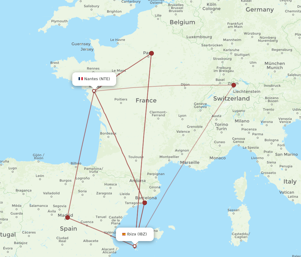IBZ-NTE flight routes