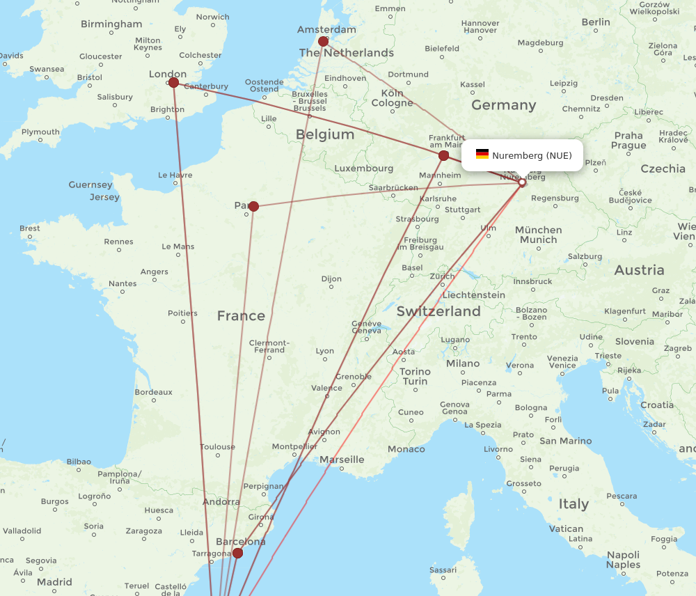 IBZ to NUE flights and routes map