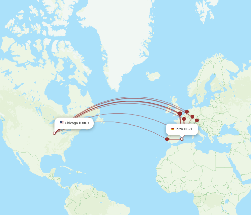 IBZ-ORD flight routes