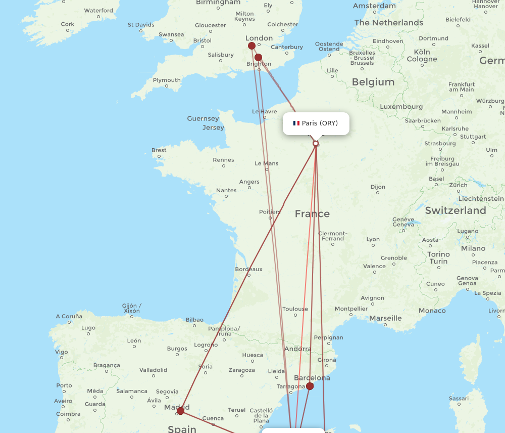 IBZ to ORY flights and routes map