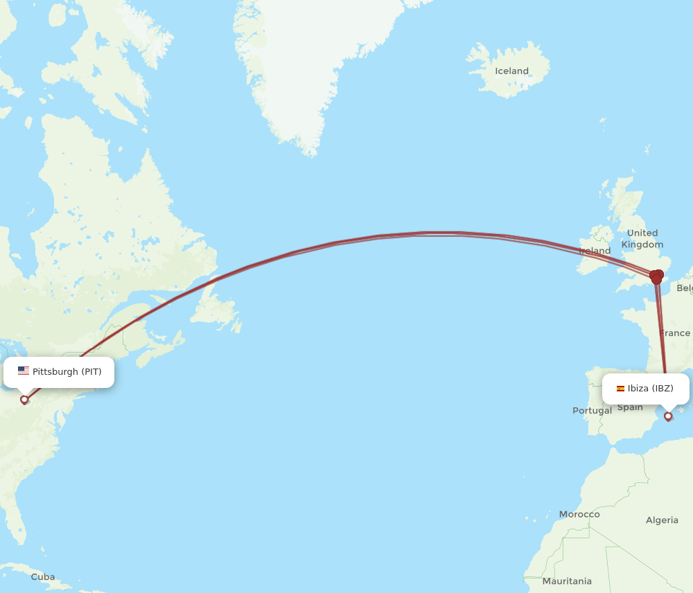 IBZ-PIT flight routes