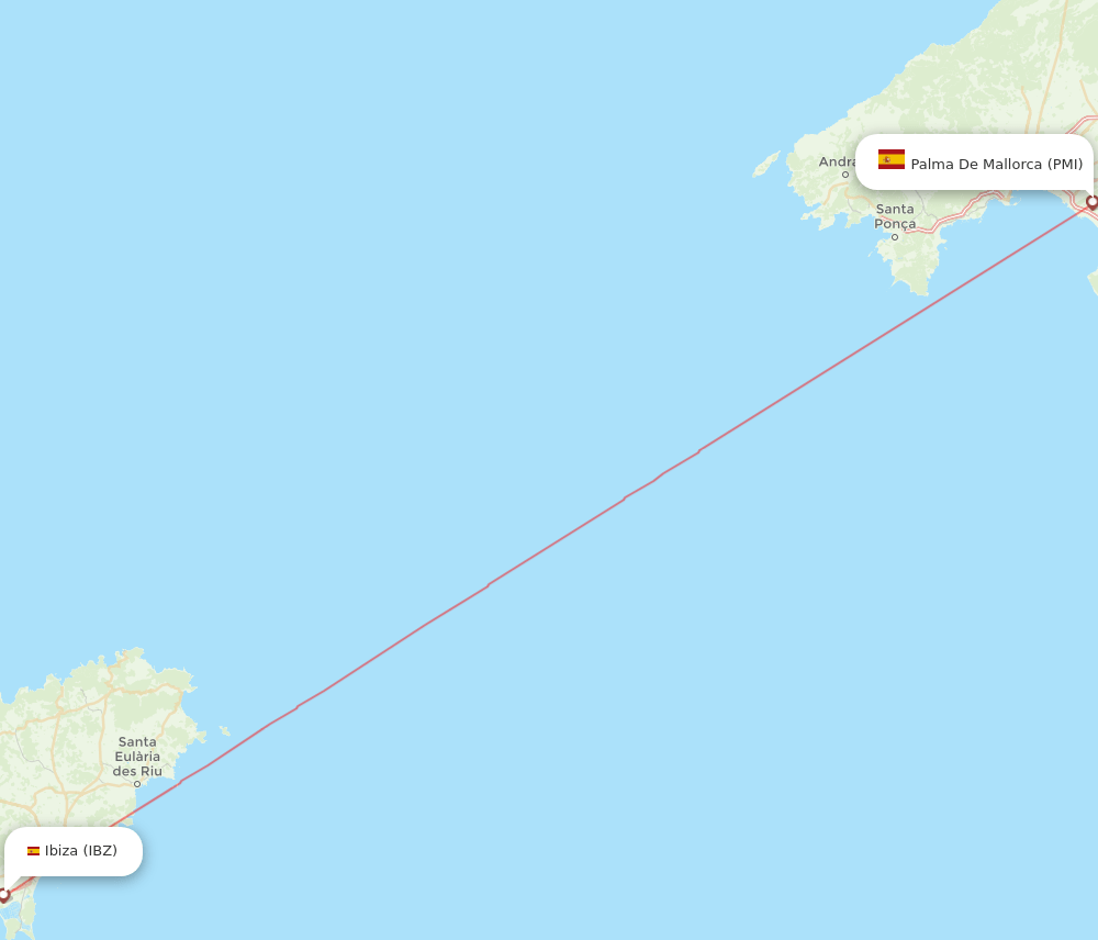 Ibiza - Palma de Mallorca route map and flight paths