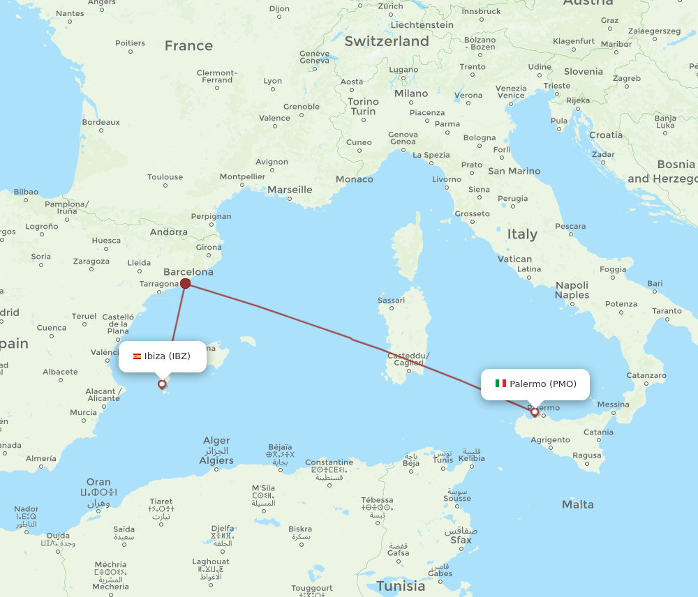 IBZ to PMO flights and routes map