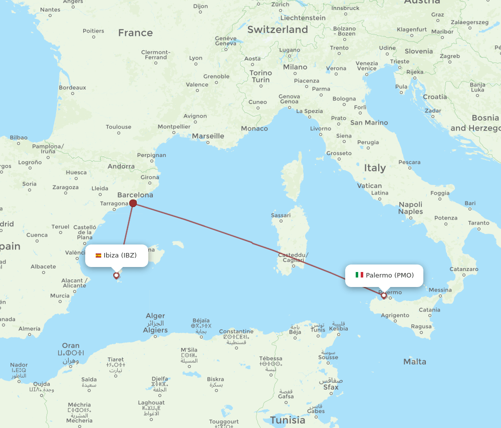 IBZ-PMO flight routes