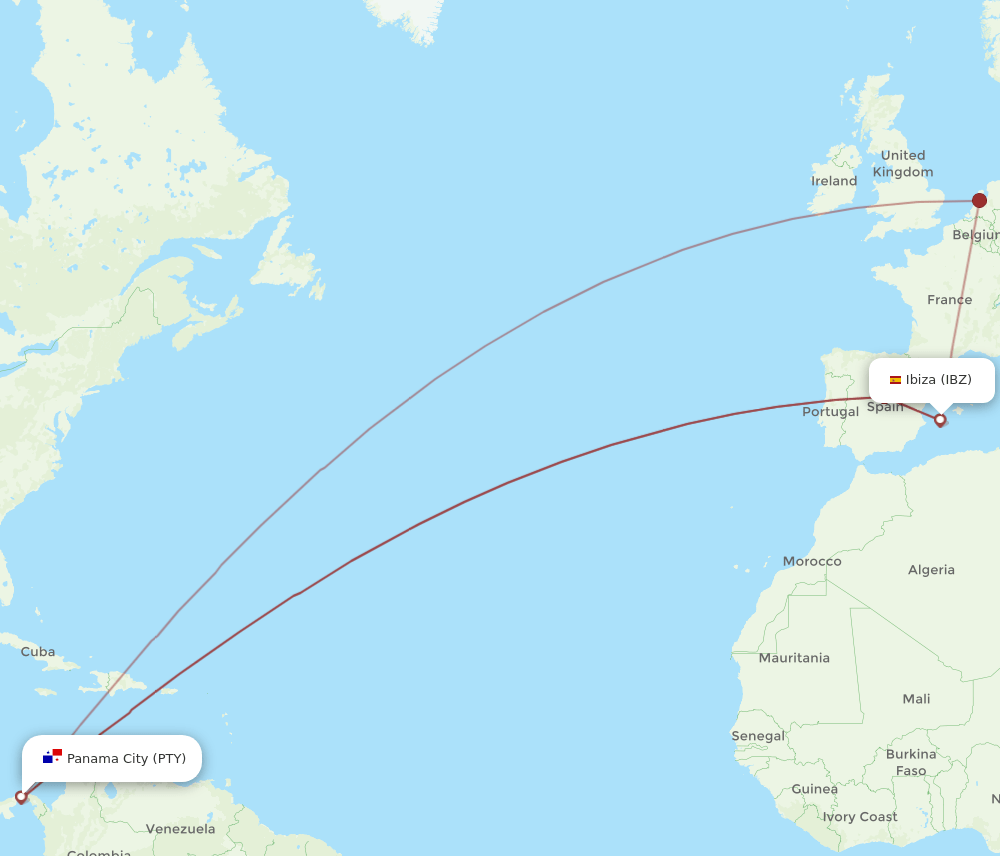 IBZ-PTY flight routes