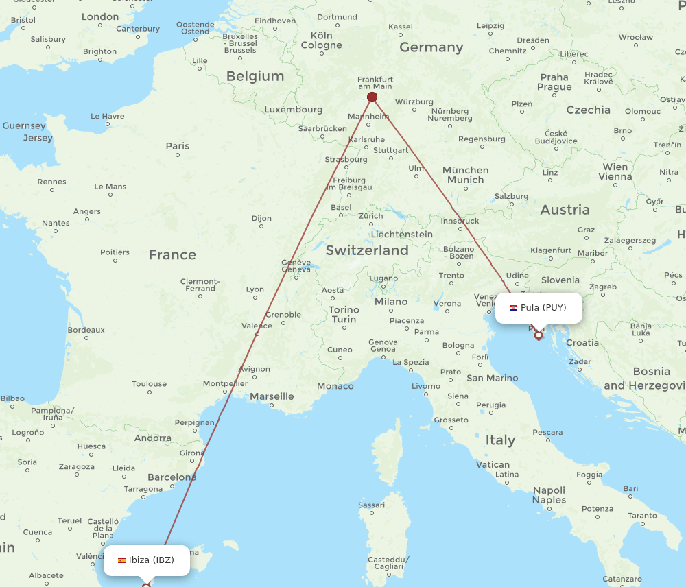 IBZ to PUY flights and routes map