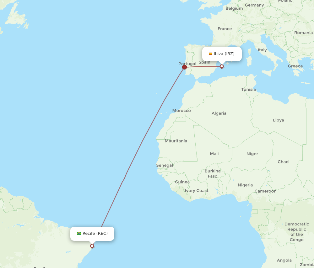 IBZ-REC flight routes