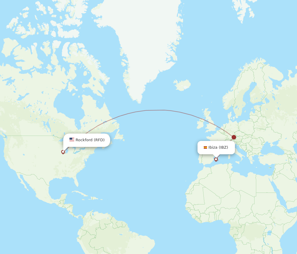 Rockford - Ibiza route map and flight paths