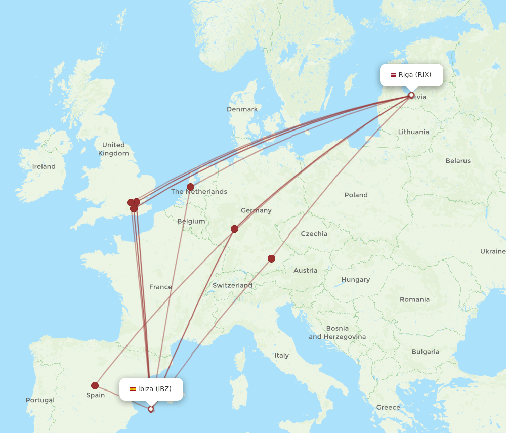 IBZ-RIX flight routes