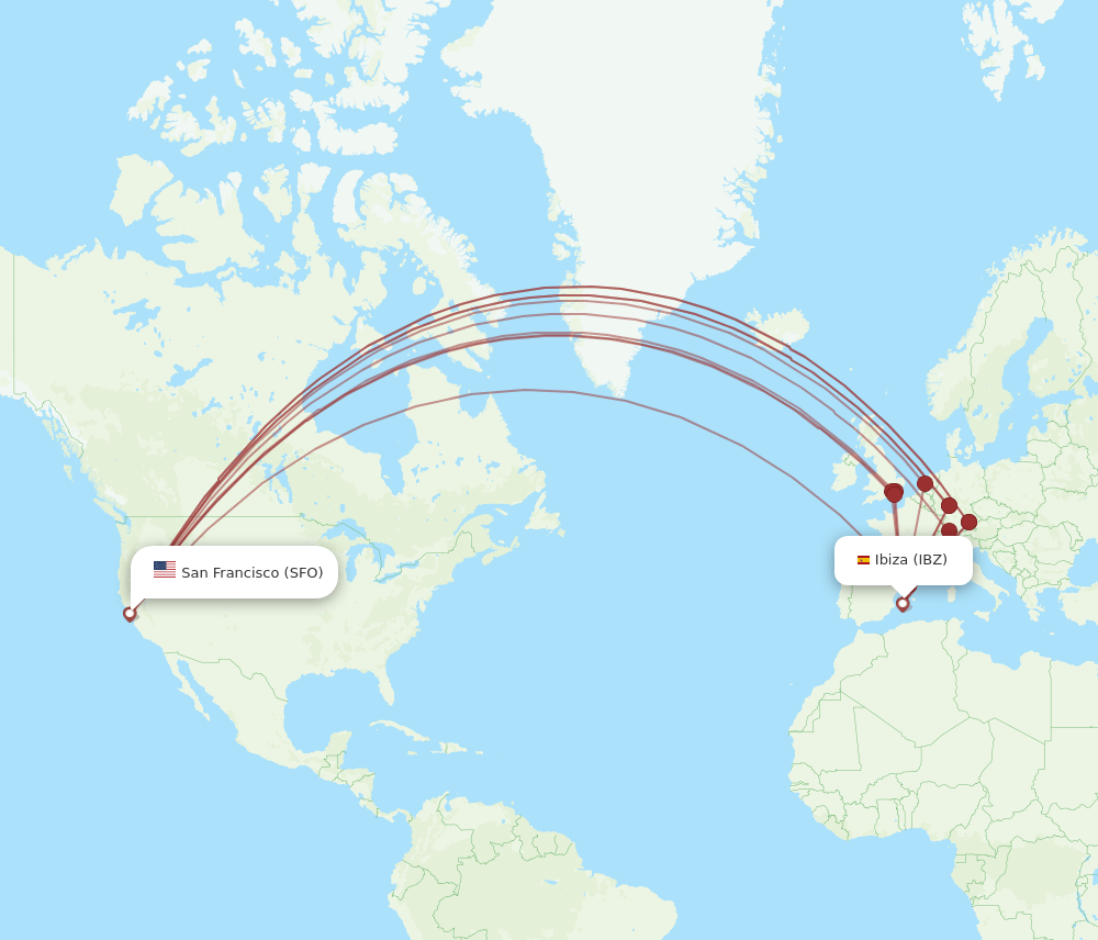 IBZ-SFO flight routes