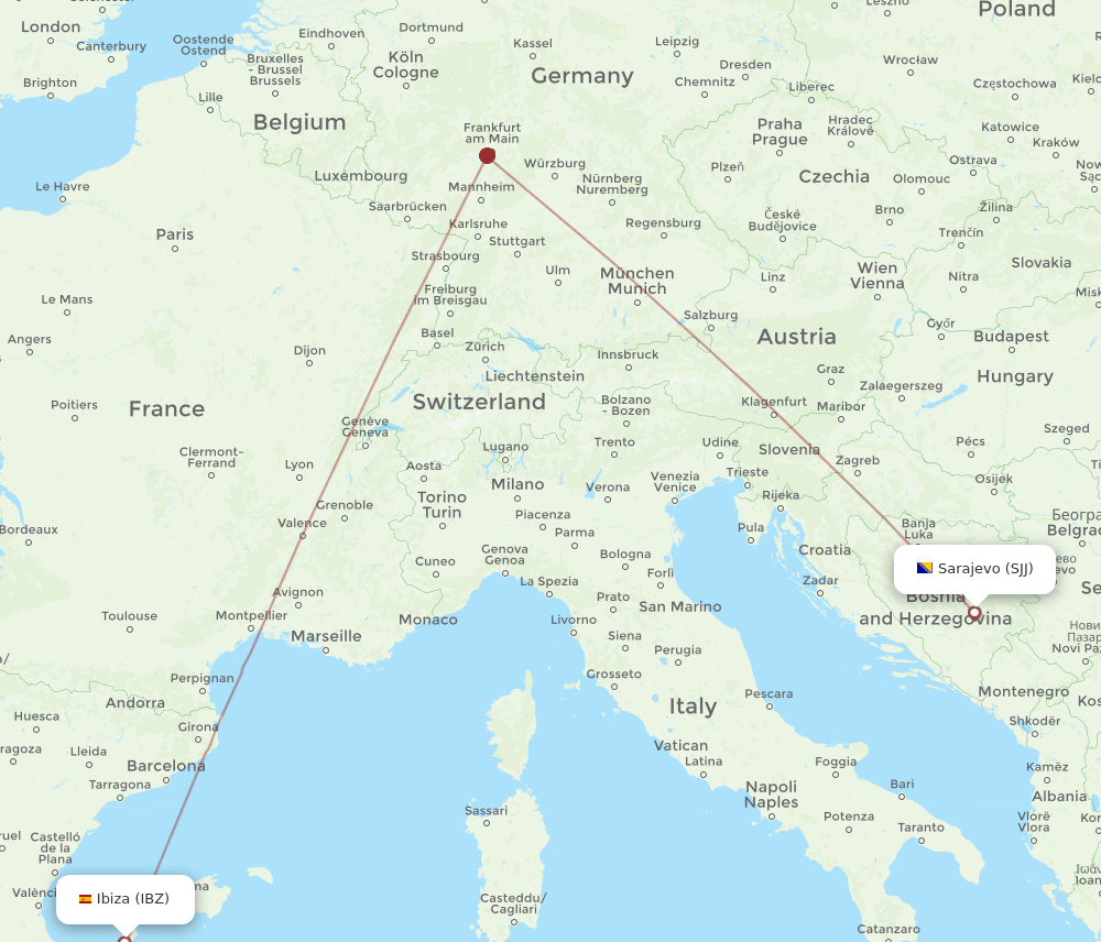 IBZ to SJJ flights and routes map