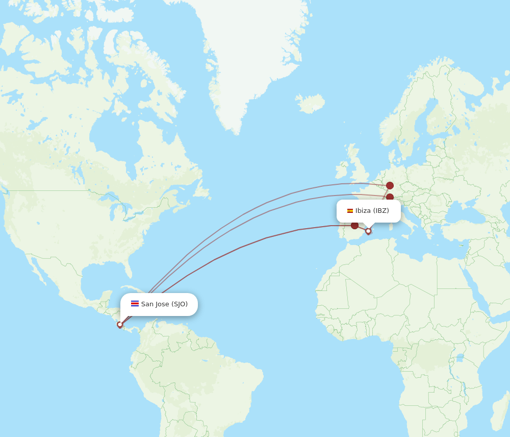 IBZ-SJO flight routes
