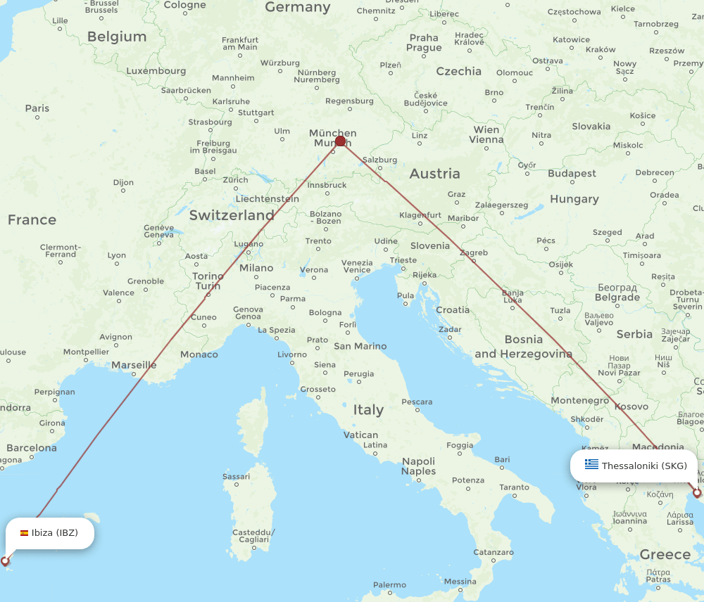 IBZ to SKG flights and routes map