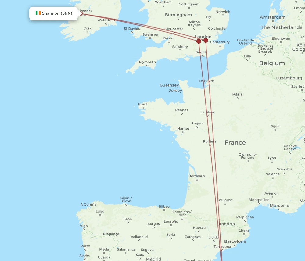 IBZ-SNN flight routes