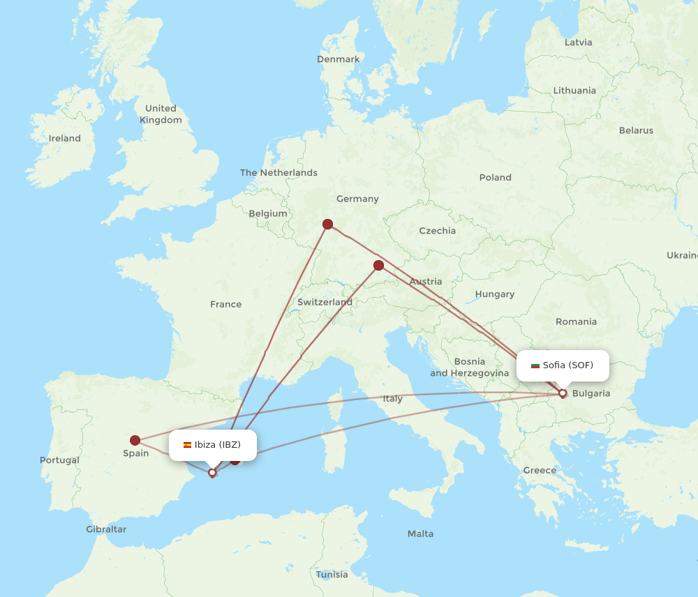 IBZ to SOF flights and routes map