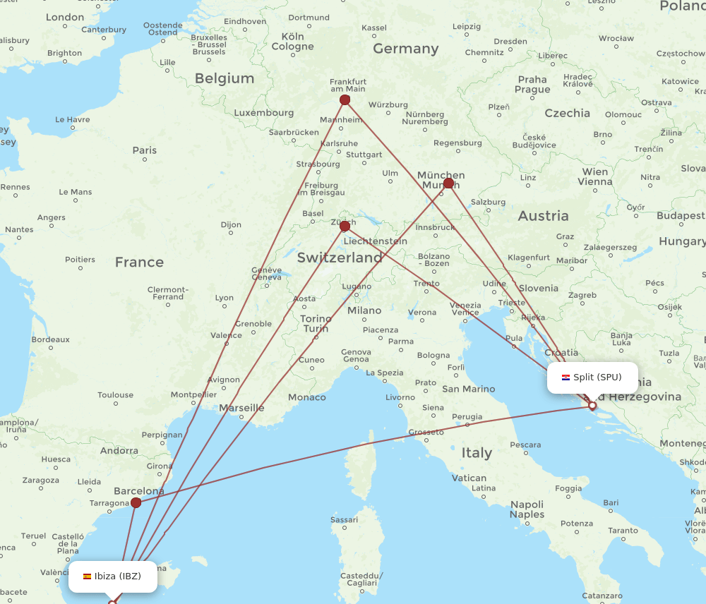 IBZ-SPU flight routes