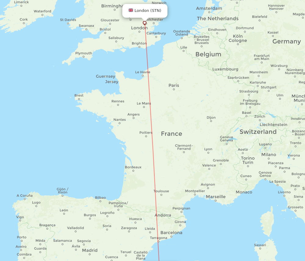 IBZ to STN flights and routes map