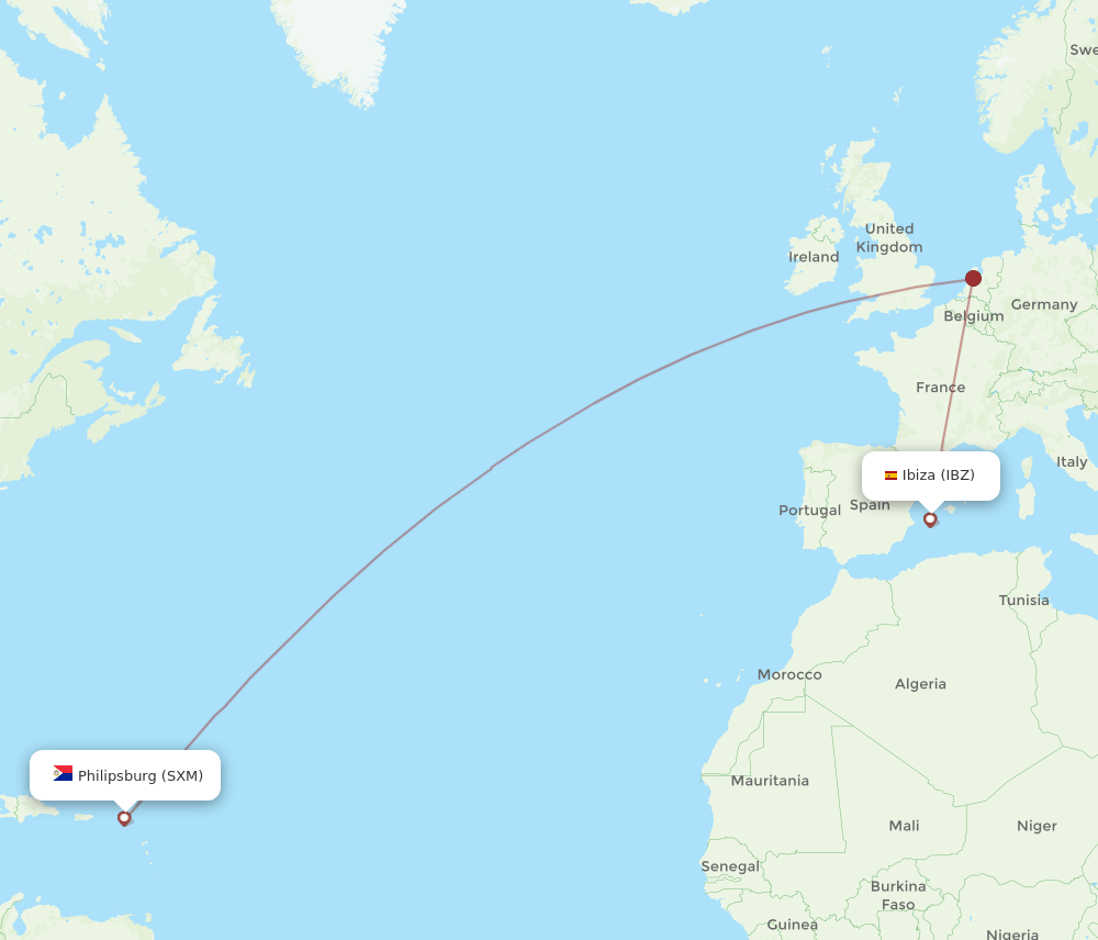 IBZ-SXM flight routes