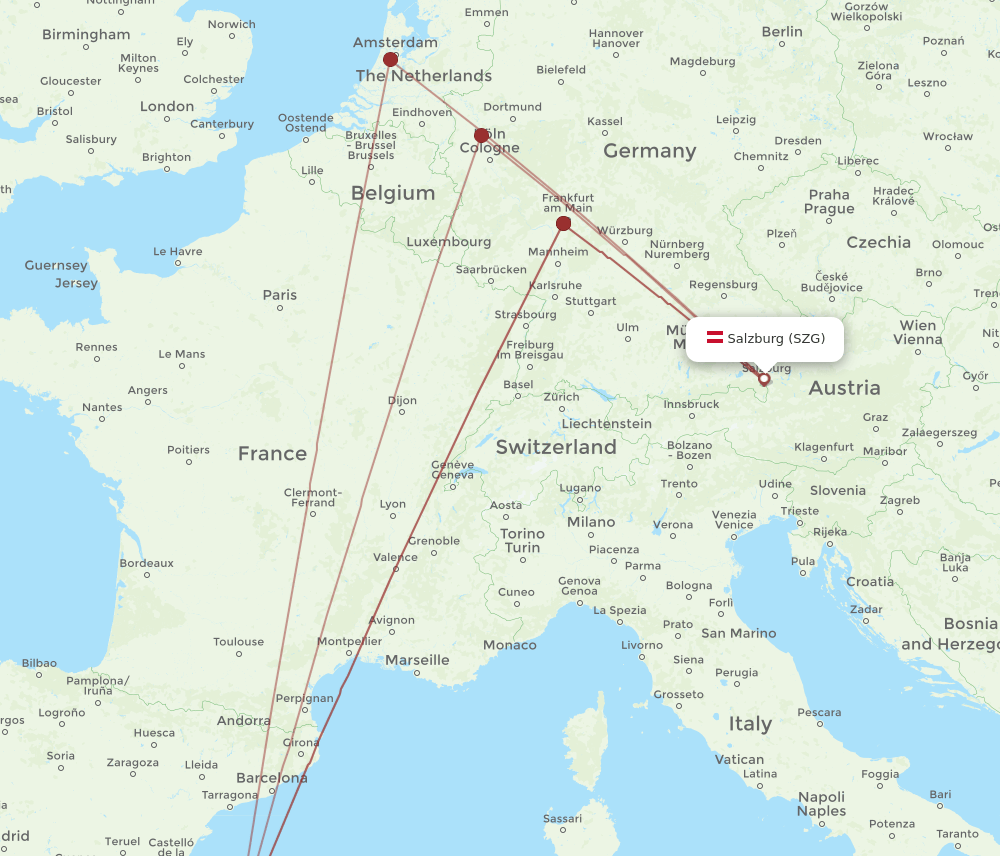 IBZ-SZG flight routes