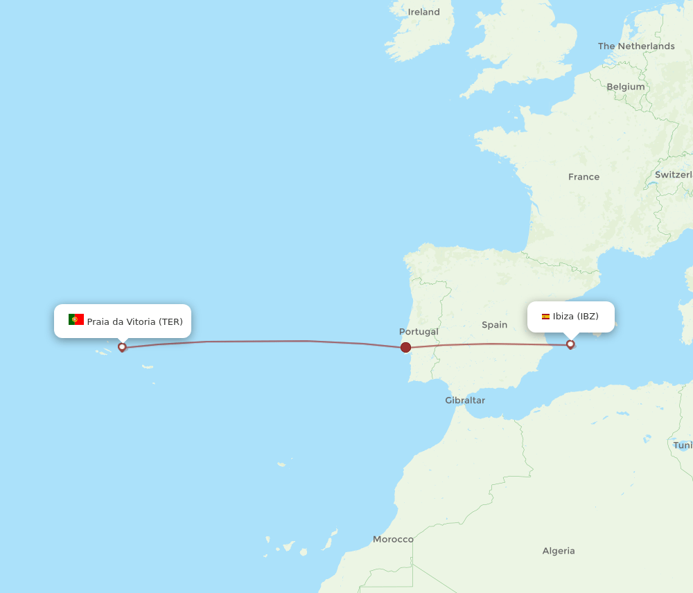 Ibiza - Terceira route map and flight paths