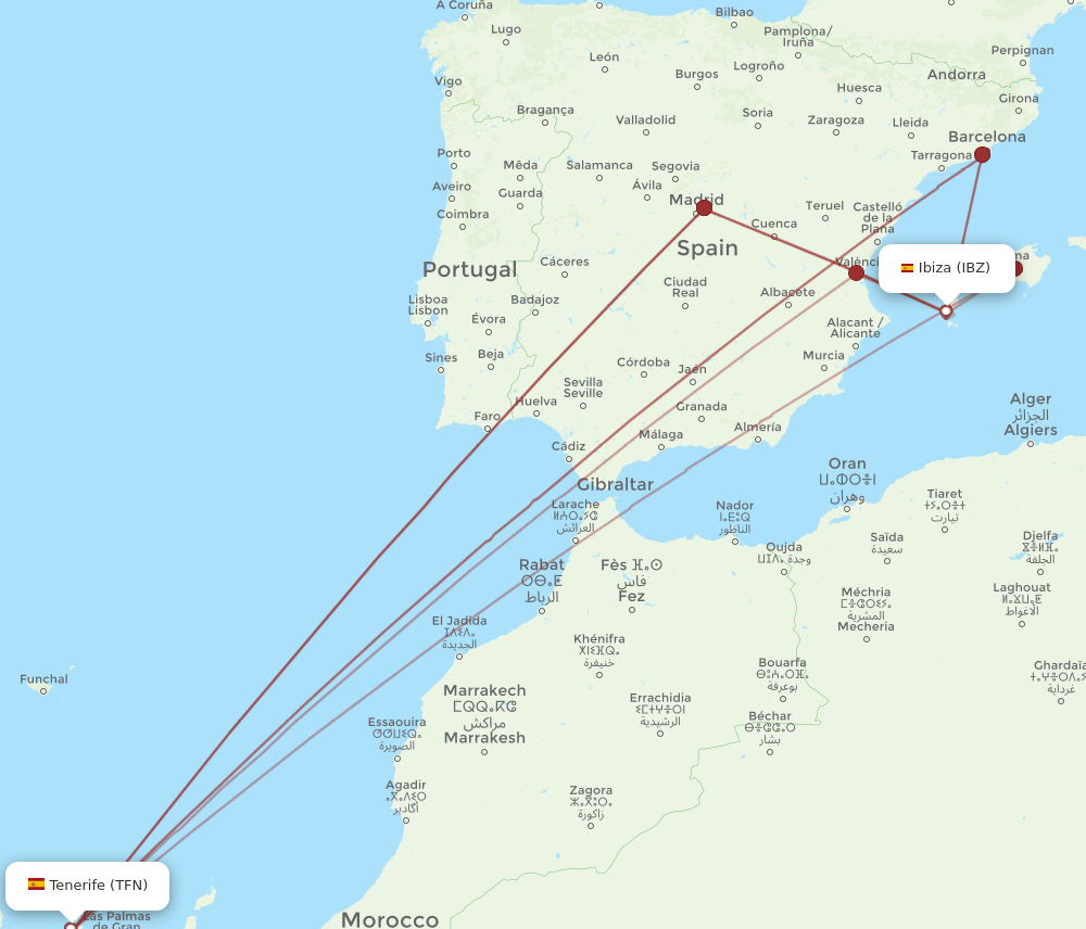 IBZ-TFN flight routes