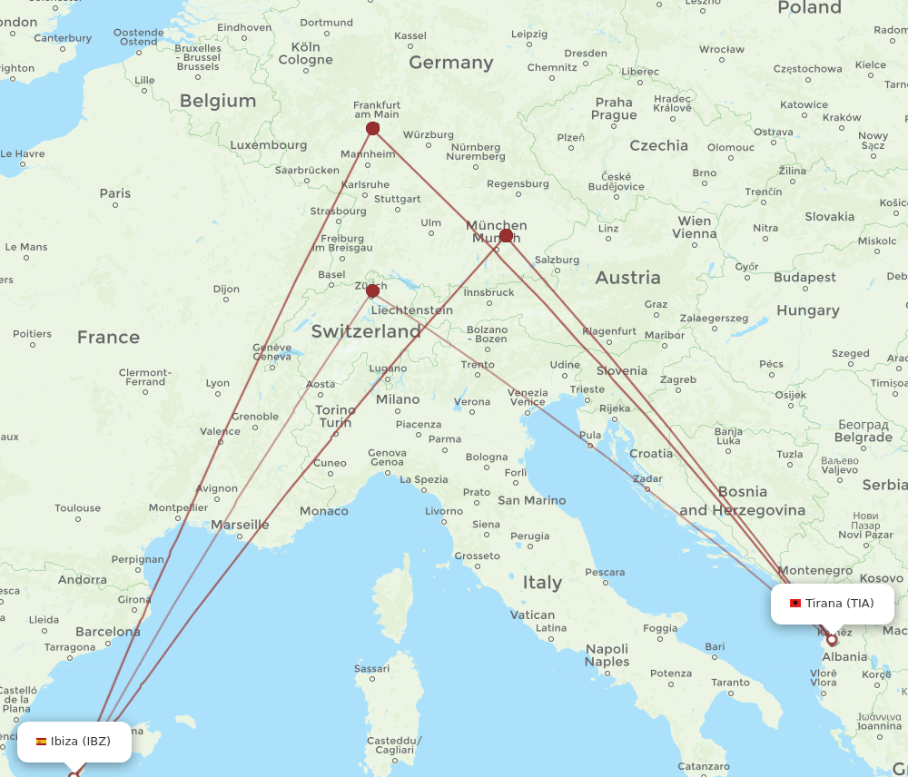 IBZ-TIA flight routes
