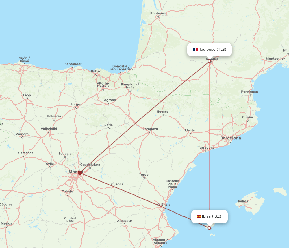 IBZ to TLS flights and routes map